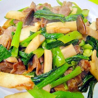 小松菜とエリンギ豚肉の焼肉のタレ＆味噌炒め
